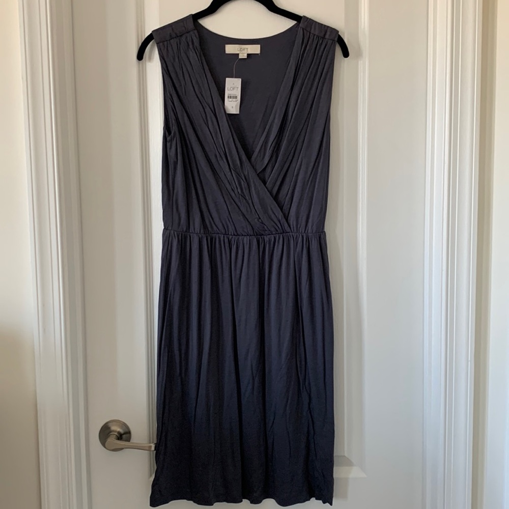 NWT LOFT Gray Deep V-Neck Sleeveless Dress Size Small